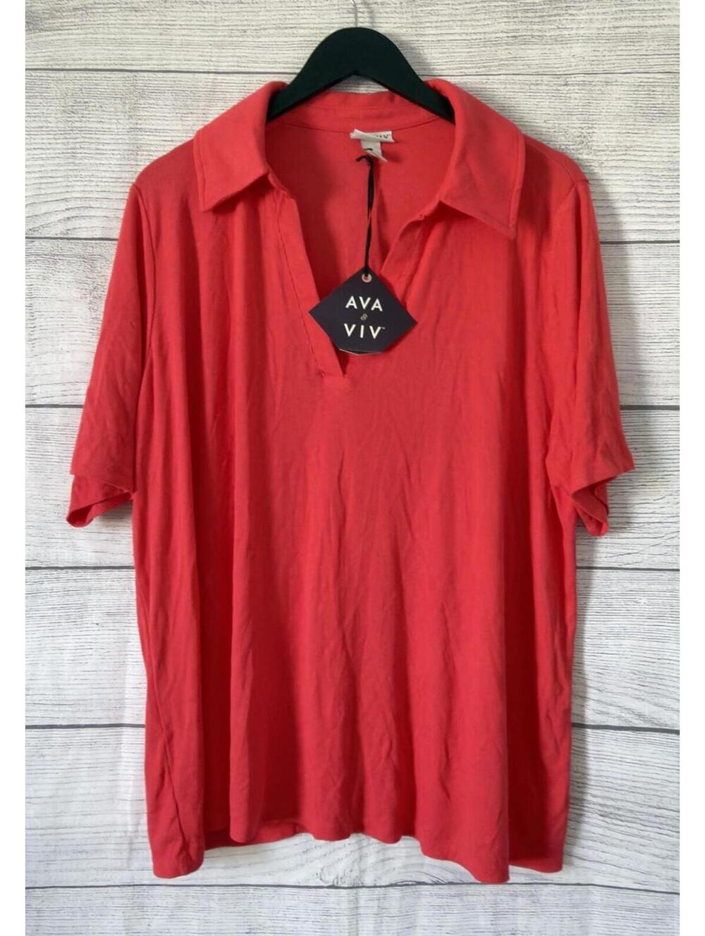 Ava & Viv Coral Rib Collar V-Neck Blouse Women Size 2X